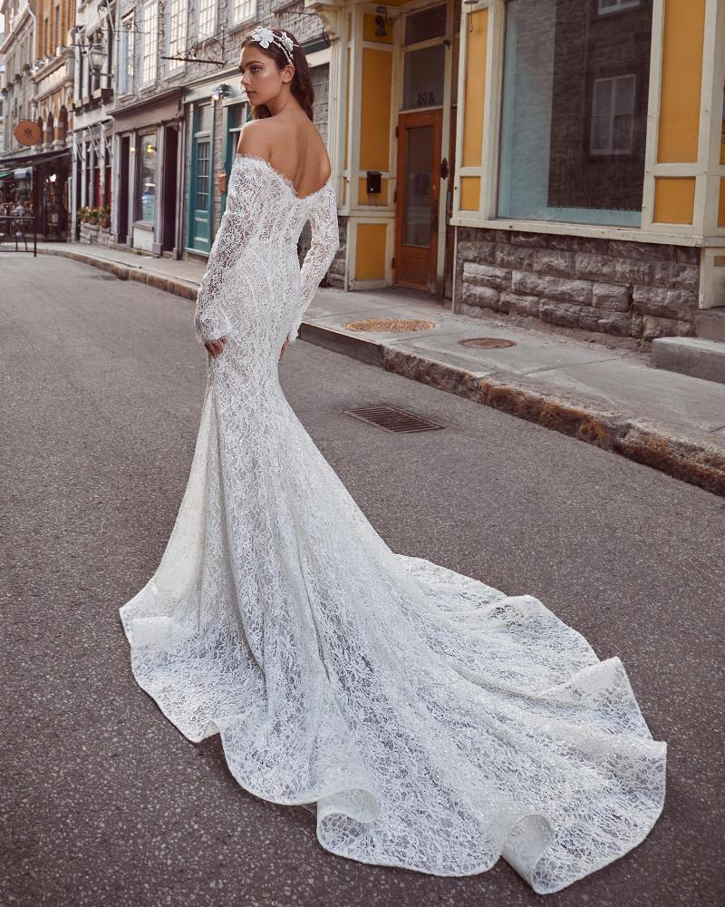 124114 off the shoulder wedding dress with long sleeves and mermaid silhouette2